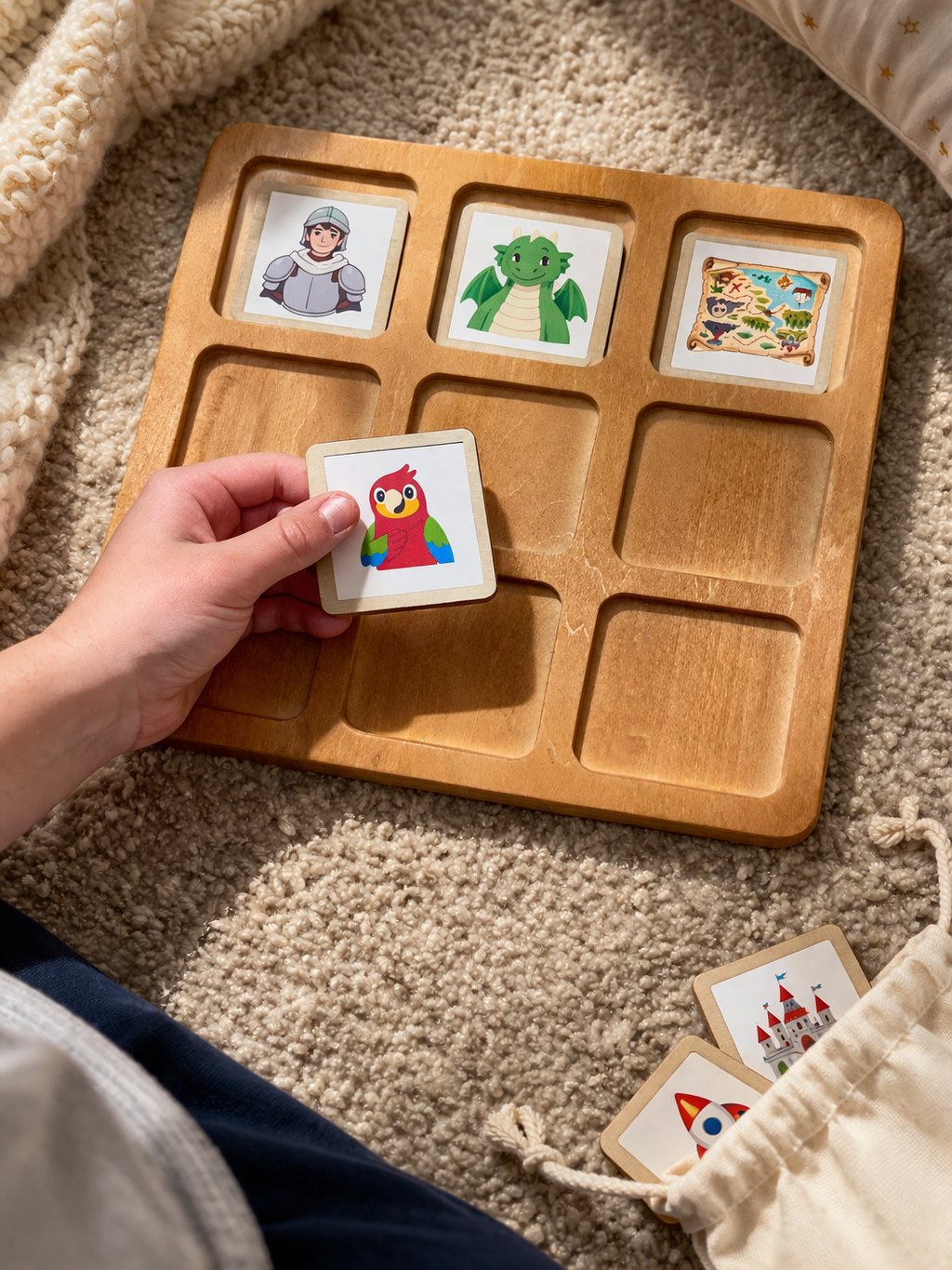 Child placing tiles on the Hearth board
