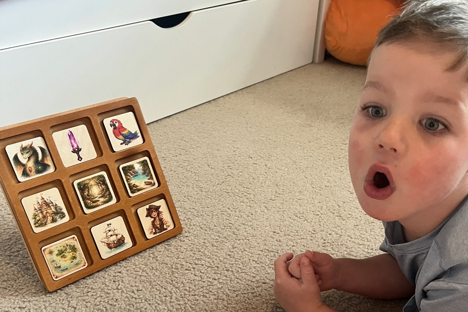 A child lighting up as their story plays back