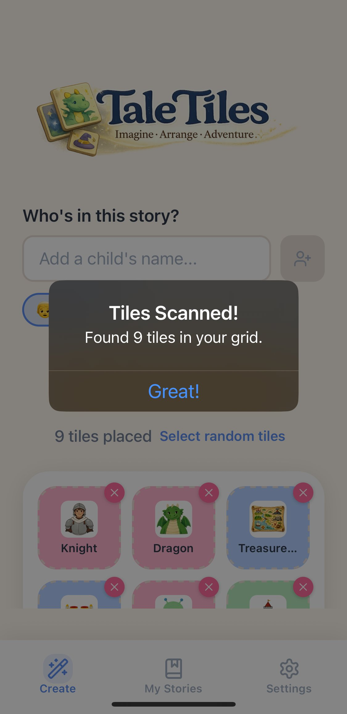 TaleTiles app scanning the board